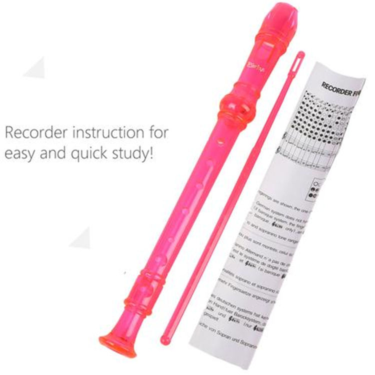 Soprano Descant Recorder 8 Hole Flute w/Cleaning Rod Bag Instruction Pink