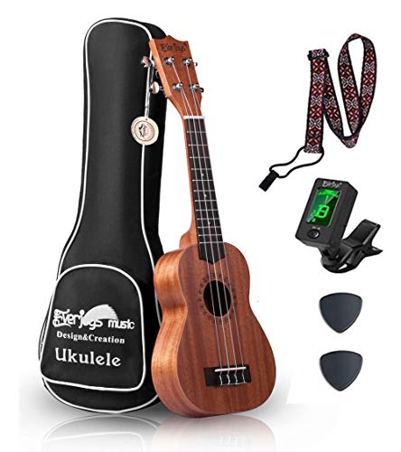 Mahogany Soprano Ukulele Kit - Professional 21 inch w/Case Strap Tuner Aquila Strings EVUKP