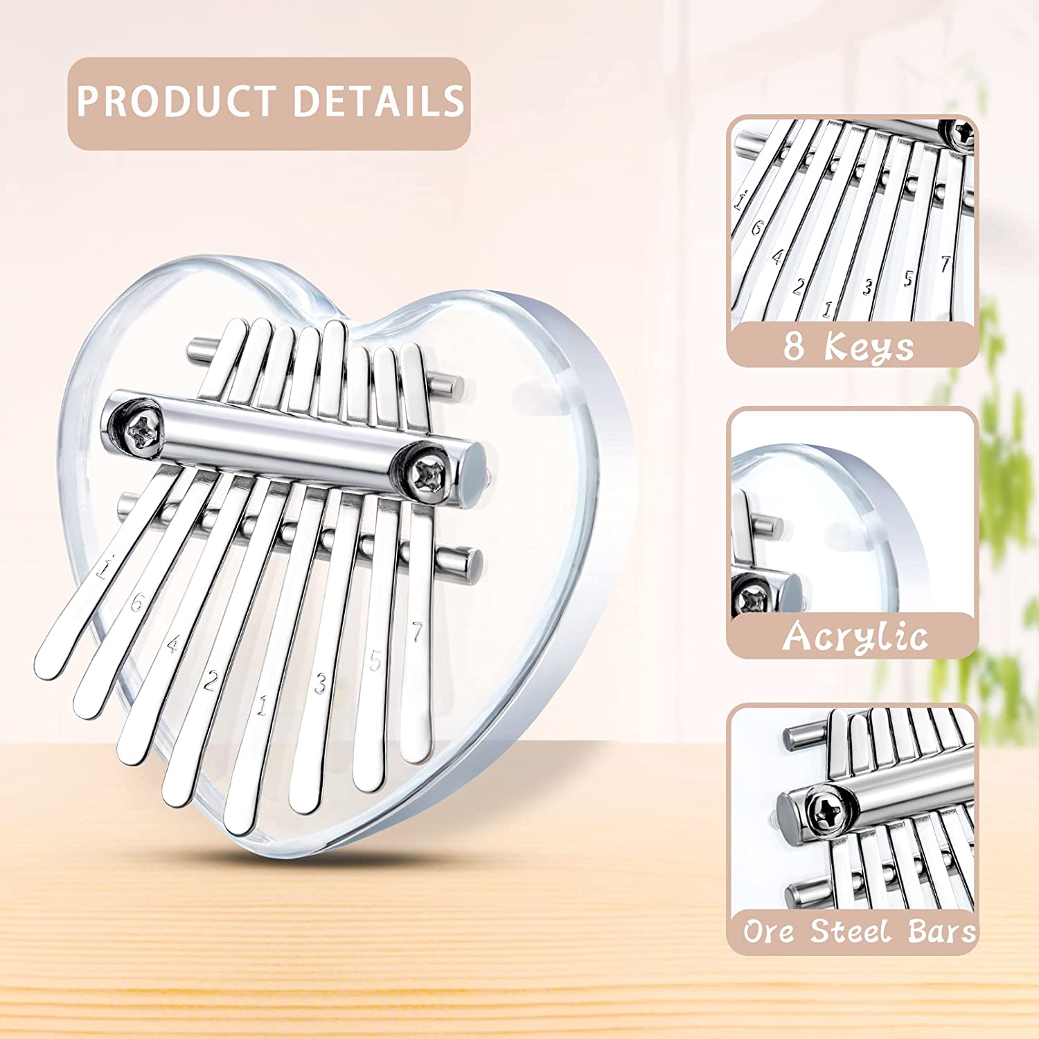 Mini Kalimba Thumb Piano 8 Keys(Acrylic Heart)