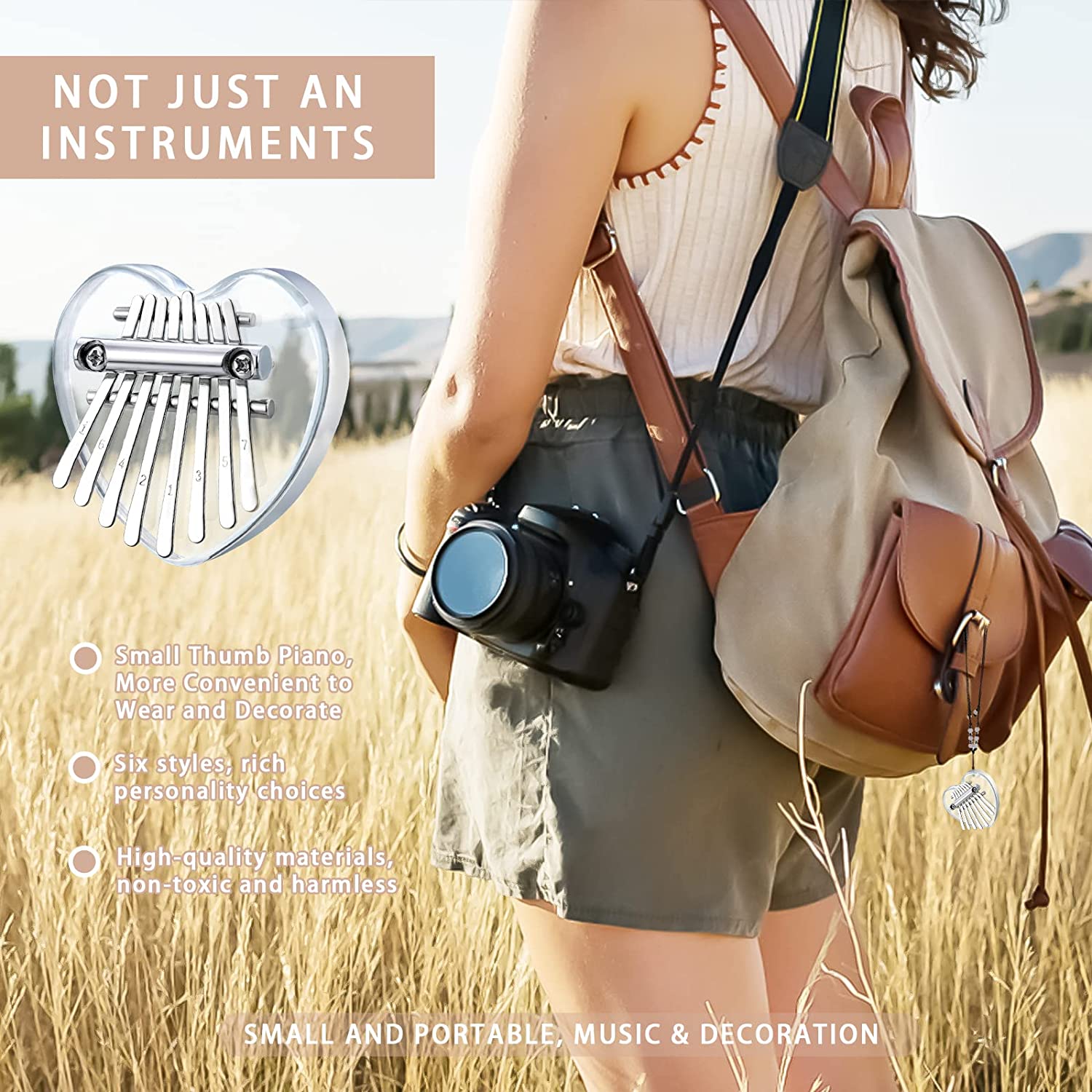 Mini Kalimba Thumb Piano 8 Keys(Acrylic Heart)