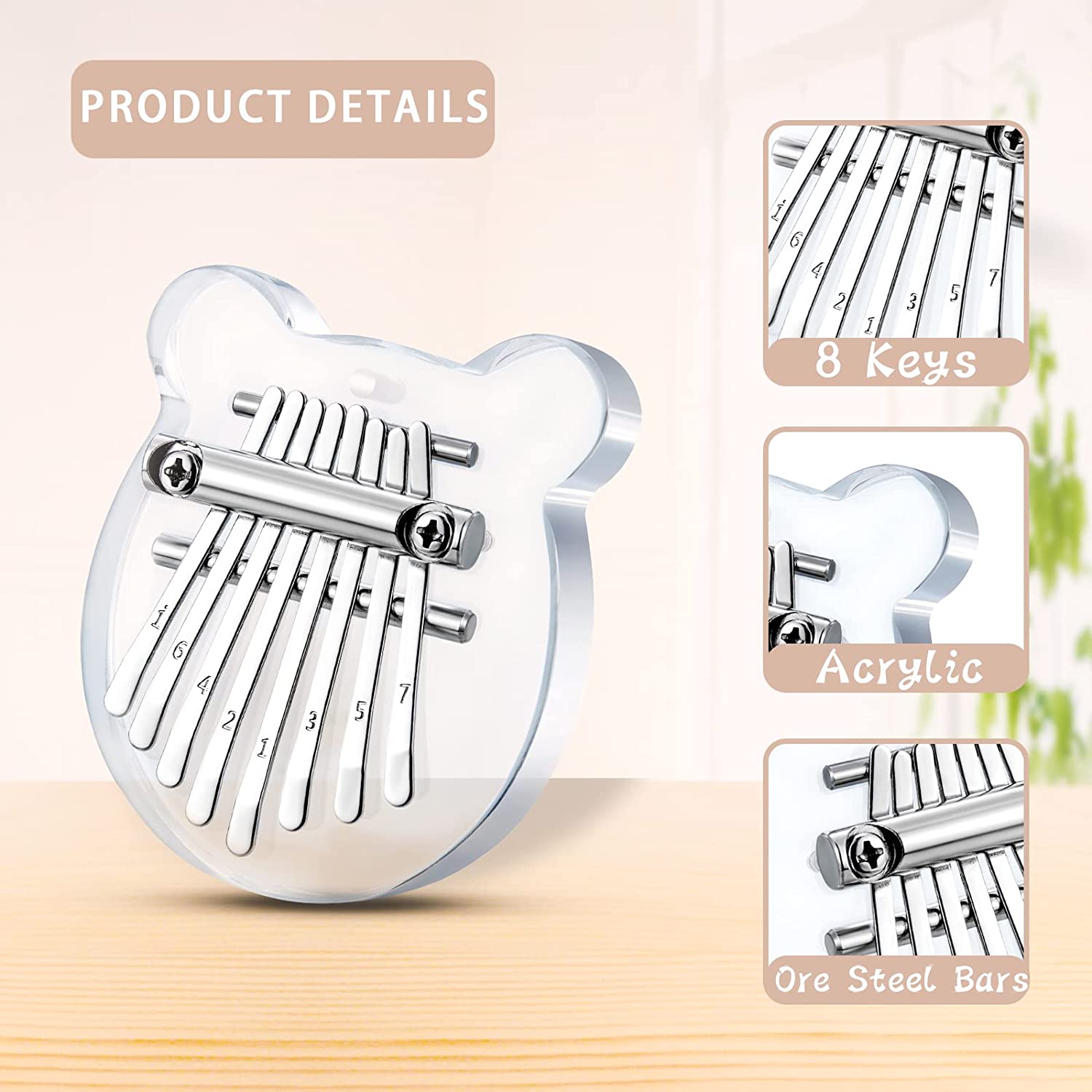 Mini Kalimba Thumb Piano 8 Keys(Acrylic Bear)