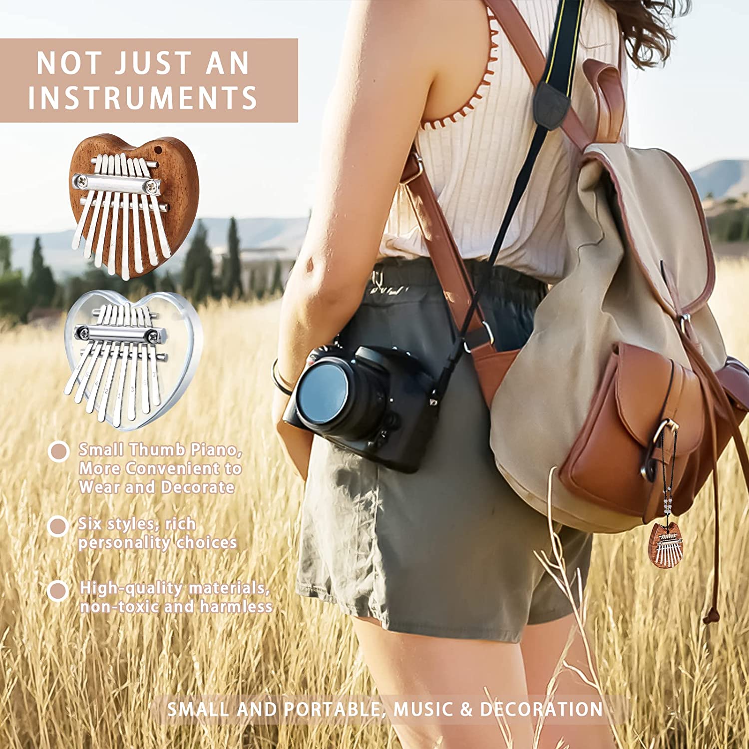 2 Pack Mini Kalimba Thumb Piano 8 Keys (Heart)