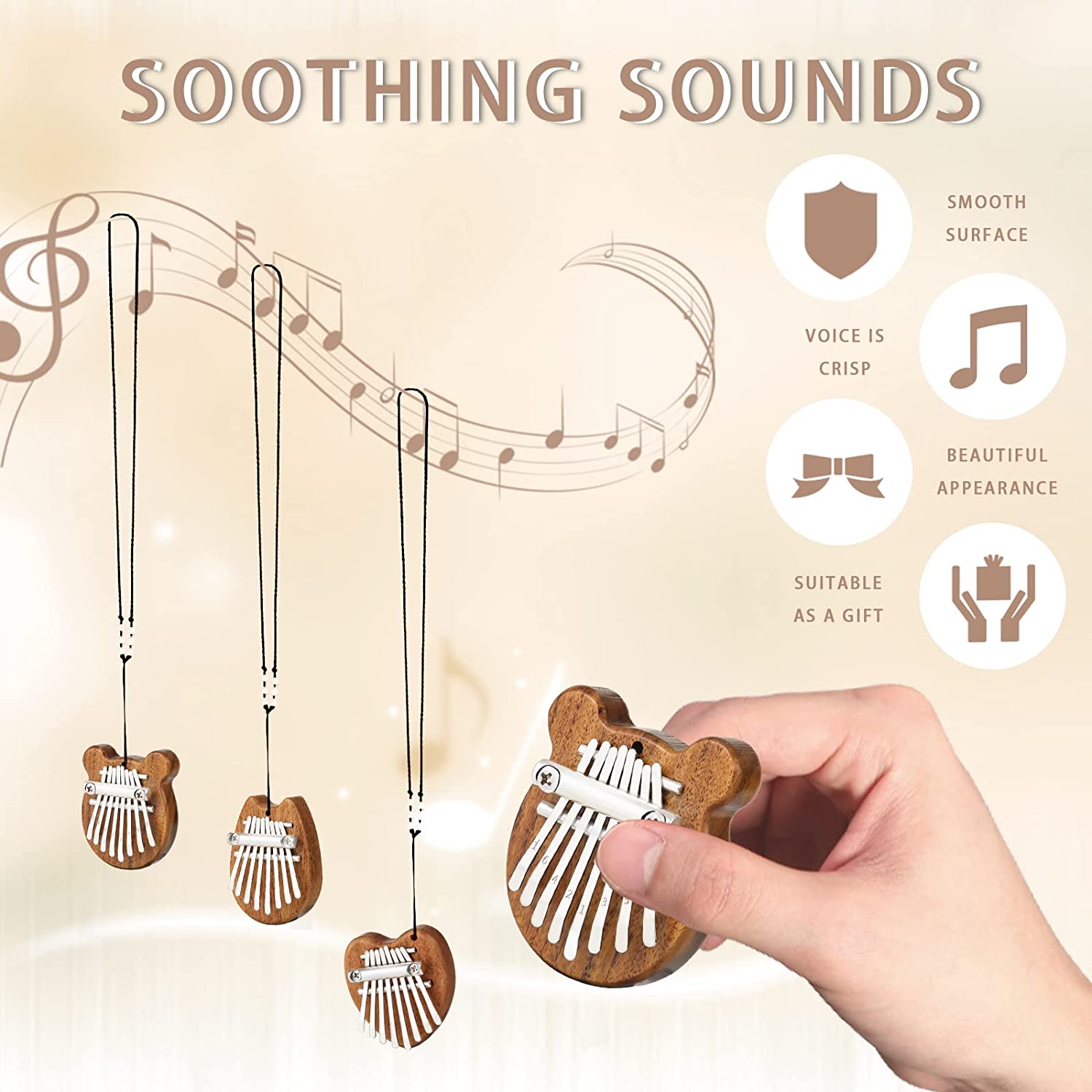 3 Pack Mini Kalimba Thumb Piano 8 Keys (Wooden)