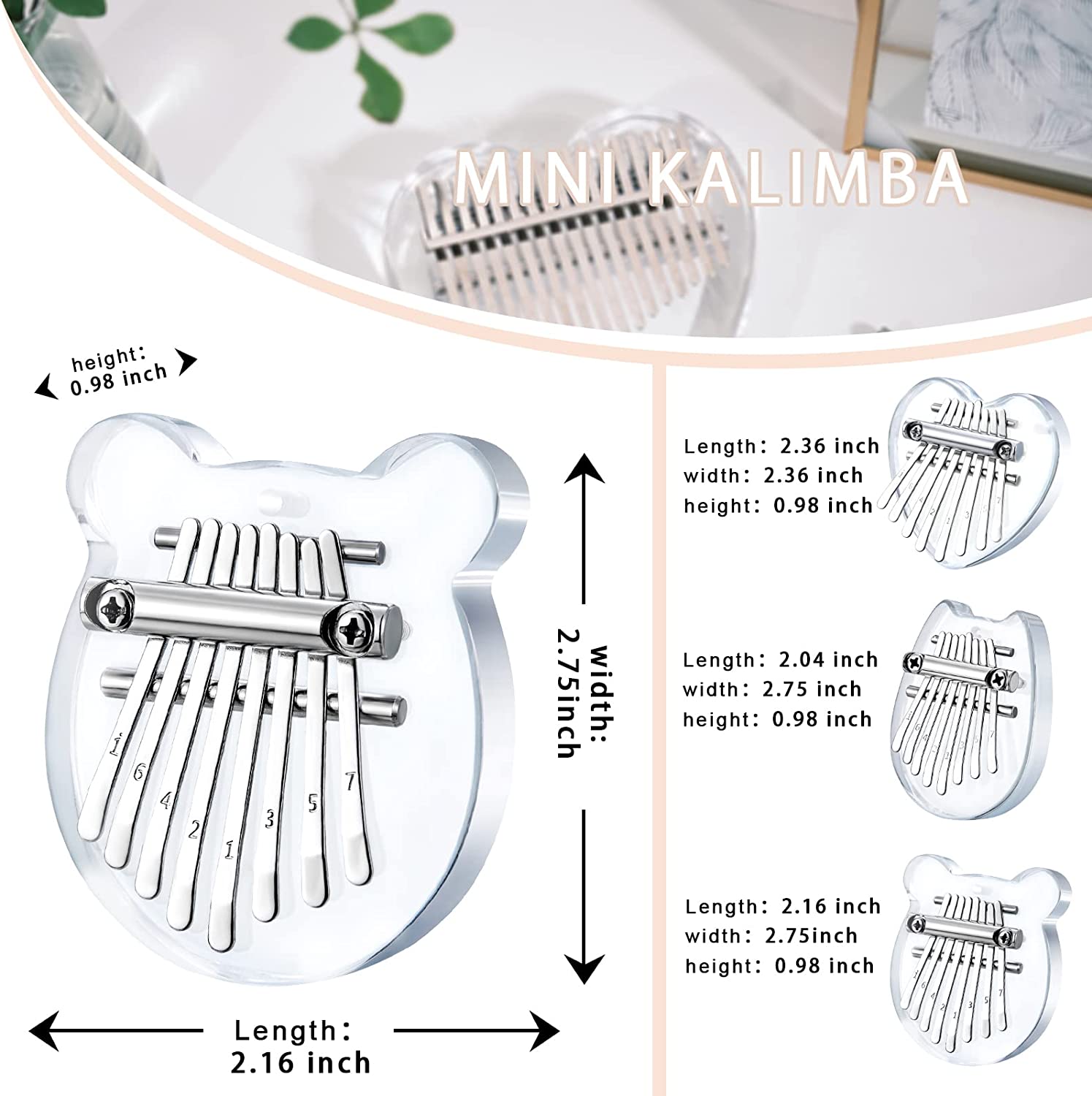 3 Pack Mini Kalimba Thumb Piano 8 Keys (Acrylic)