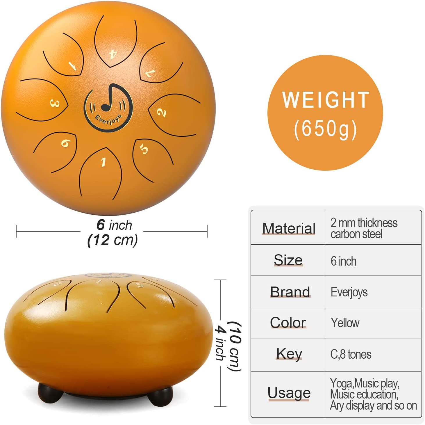 Steel Tongue Drum 8 Notes 6 Inches C-Key(Gold)