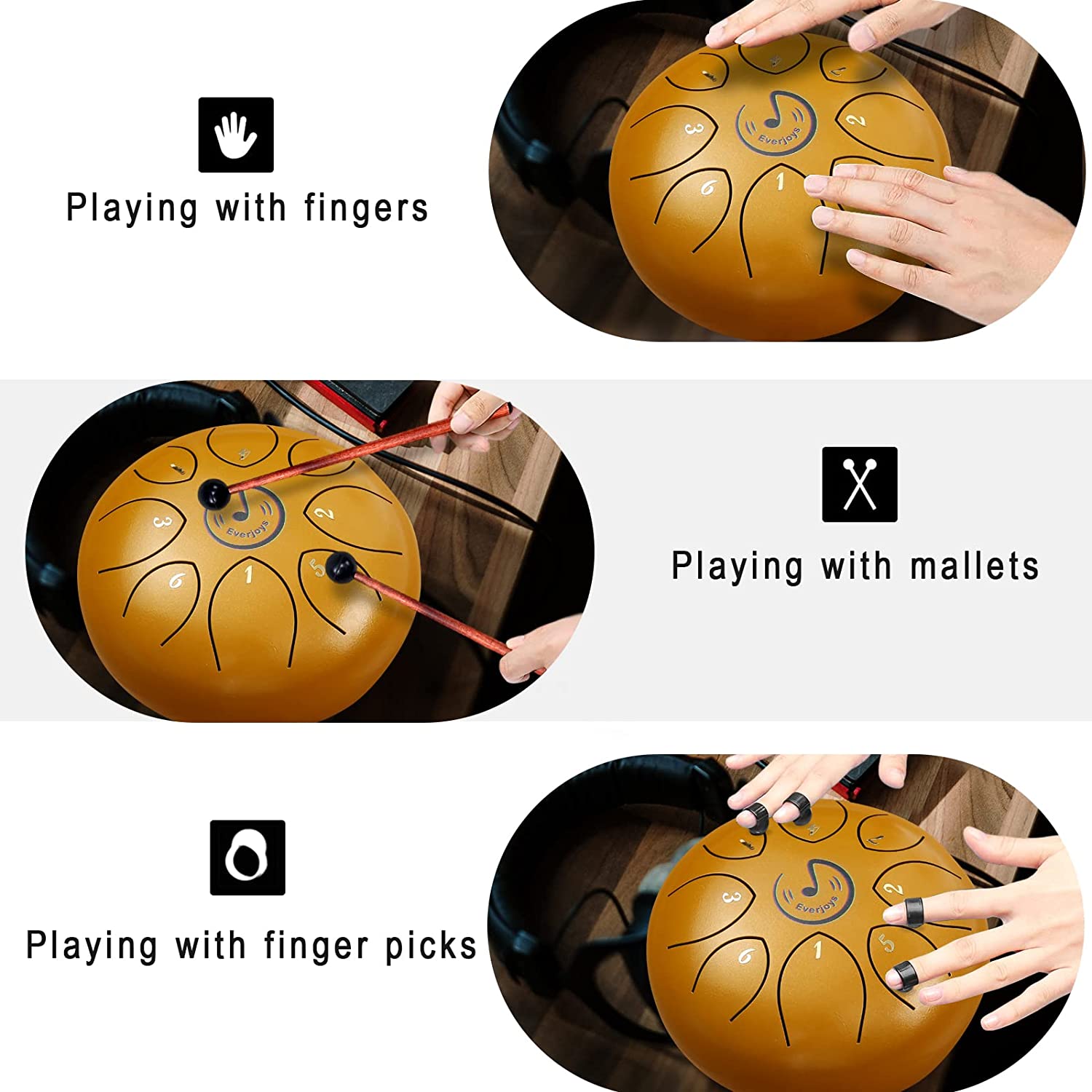 Steel Tongue Drum 8 Notes 6 Inches C-Key(Gold)