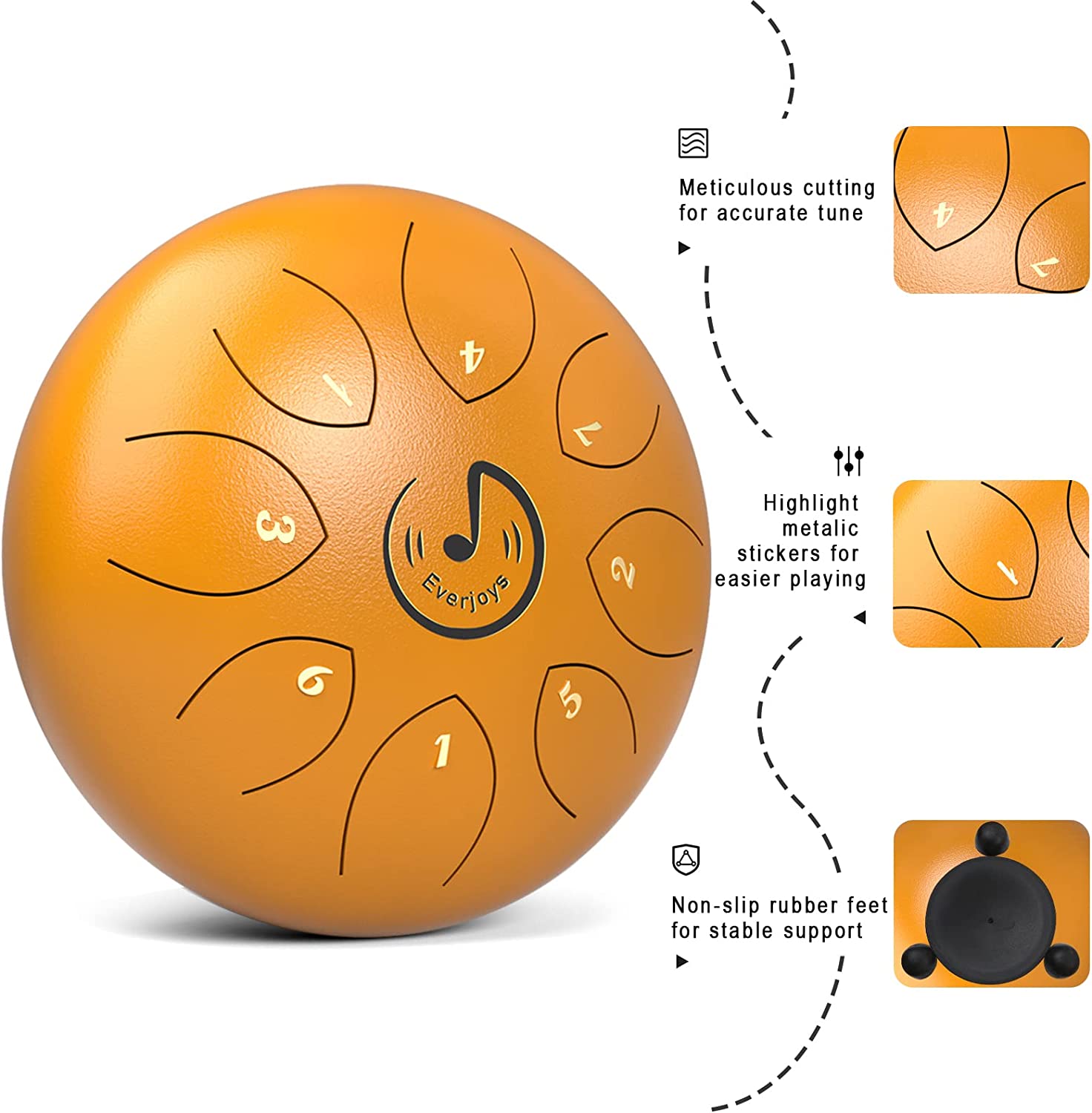 Steel Tongue Drum 8 Notes 6 Inches C-Key(Gold)