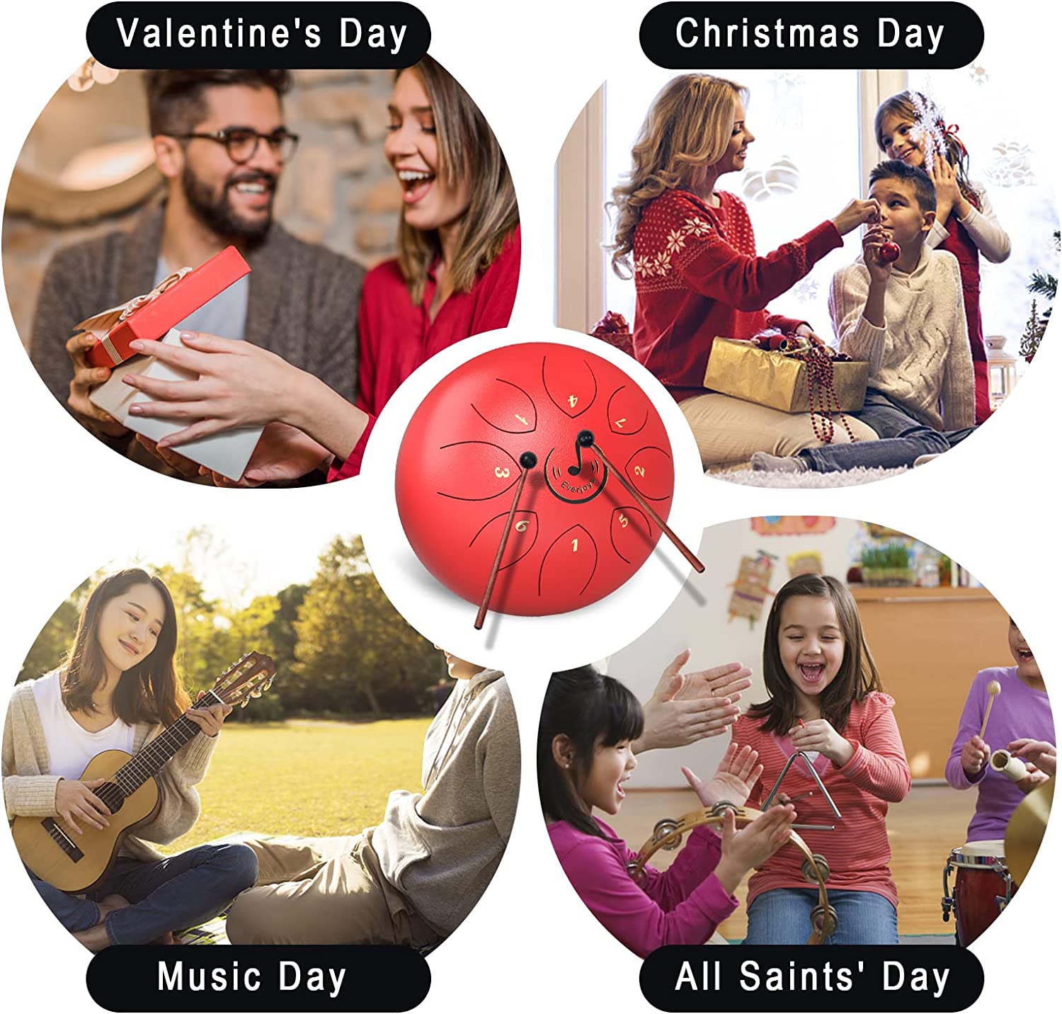 Steel Tongue Drum 8 Notes 6 Inches C-Key(Red)