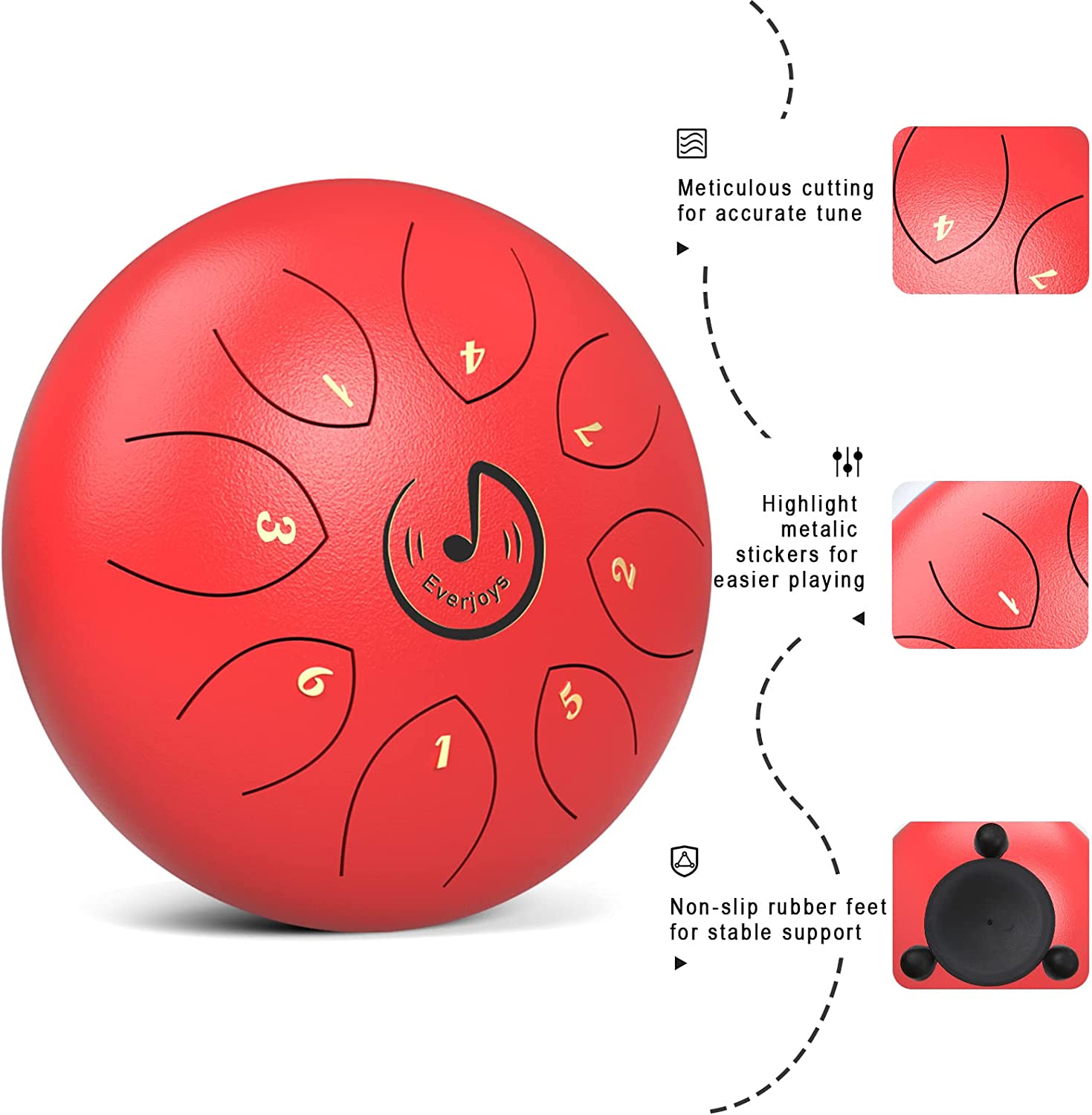 Steel Tongue Drum 8 Notes 6 Inches C-Key(Red)